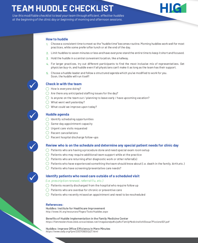 image of Team Huddle Checklist